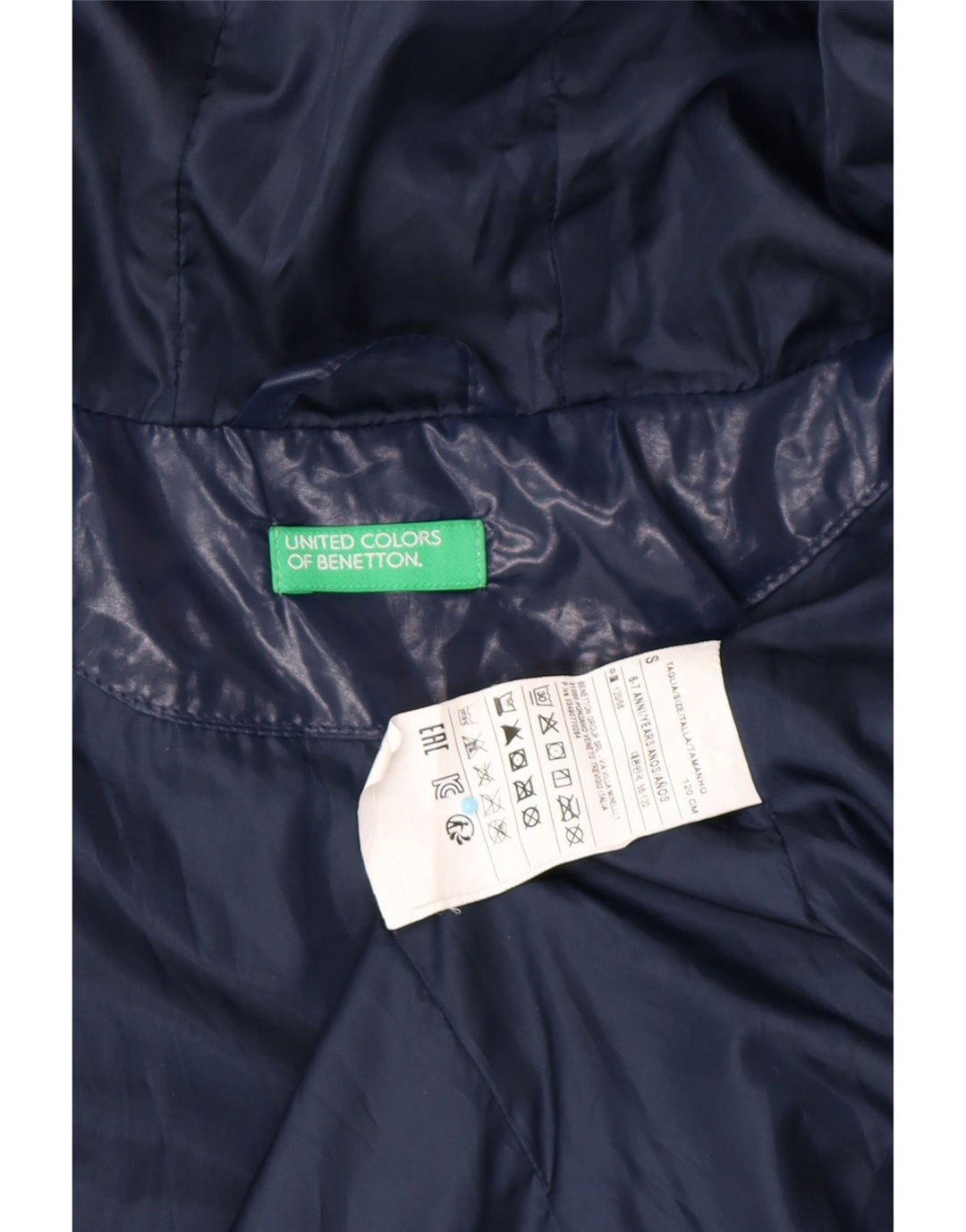 BENETTON Chaqueta Acolchada con Capucha Niña 6-7 Años Small Azul Marino Poliéster