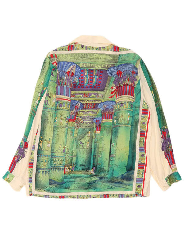 Vintage mujer camisa gráfica blusa Reino Unido 18 XL bloque de color multicolor