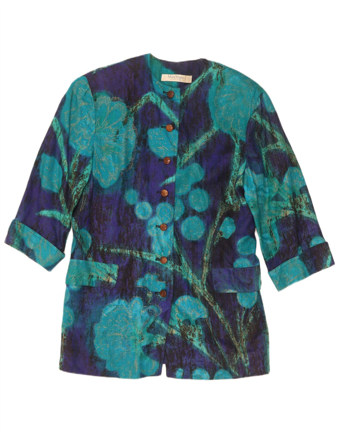Max Mara Chaqueta tipo blazer con 7 botones y manga 3/4 para mujer UK 44 Azul medio Floral