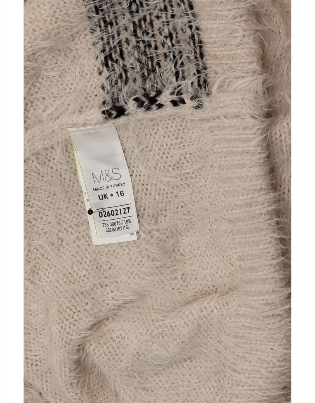 Marks & Spencer Suéter tipo jersey con cuello vuelto para mujer UK 46 Large Beige Check