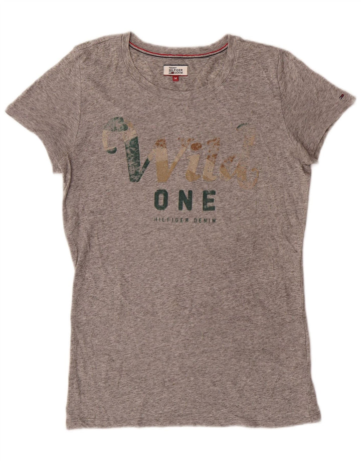 Tommy Hilfiger Camiseta gráfica para mujer Top UK 12 Poliéster gris medio