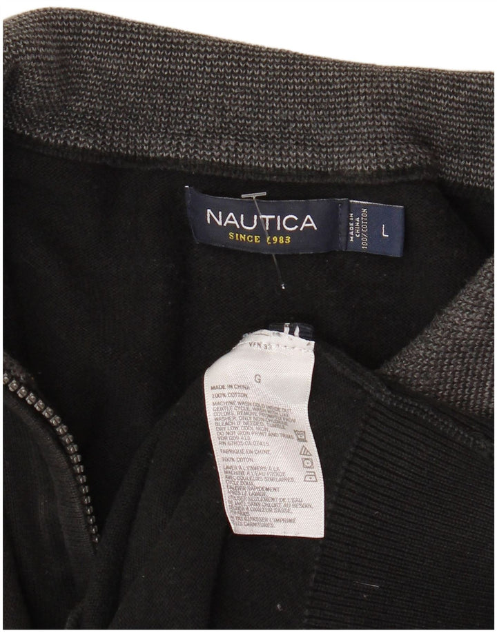 NAUTICA Jersey con cuello y cremallera para hombre, talla grande, algodón negro