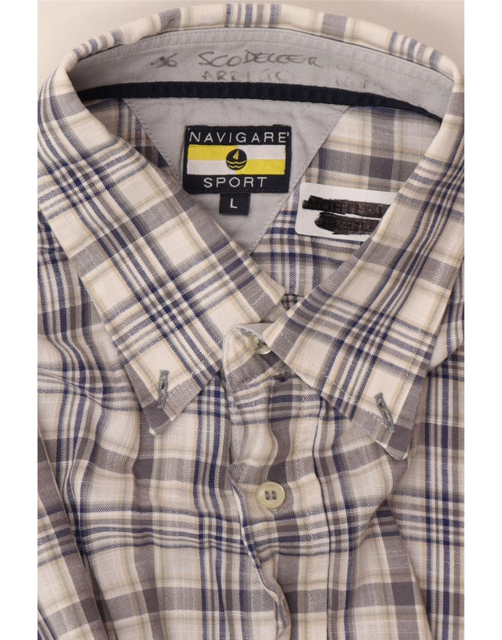 Navigare Camisa de manga corta para hombre con cuadros azules grandes