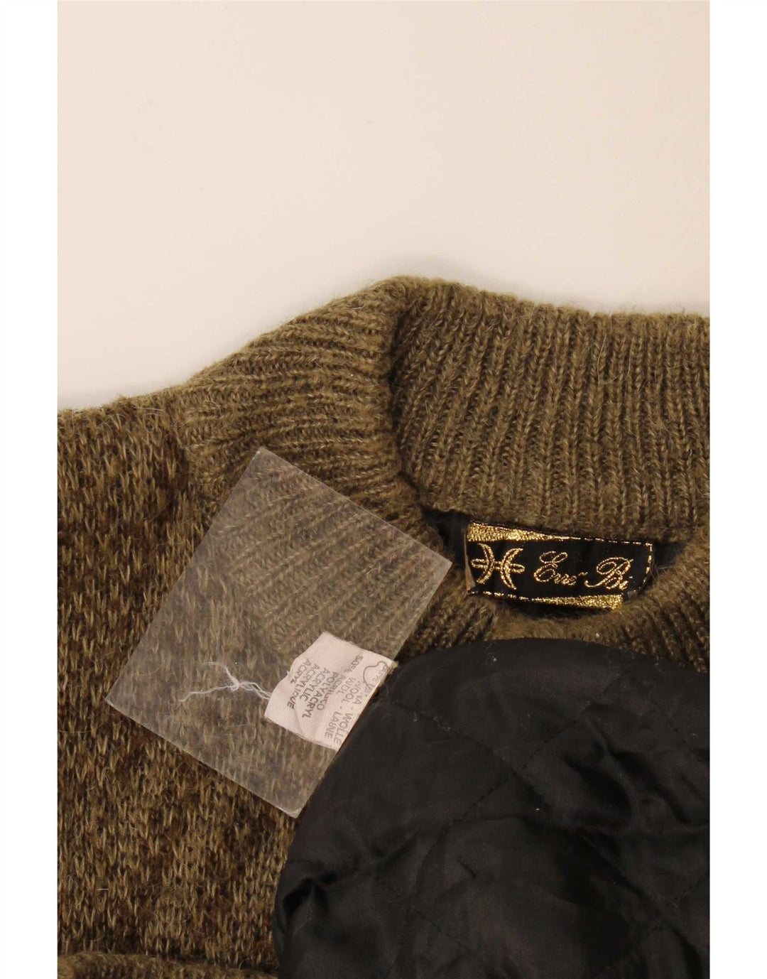 Vintage hombres Cardigan suéter medio caqui lana geométrica