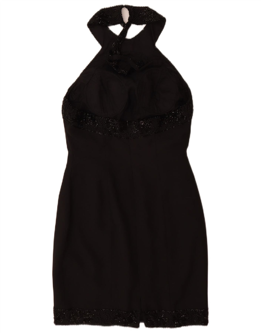 VINTAGE Vestido halter para mujer Reino Unido 12 Medio Negro