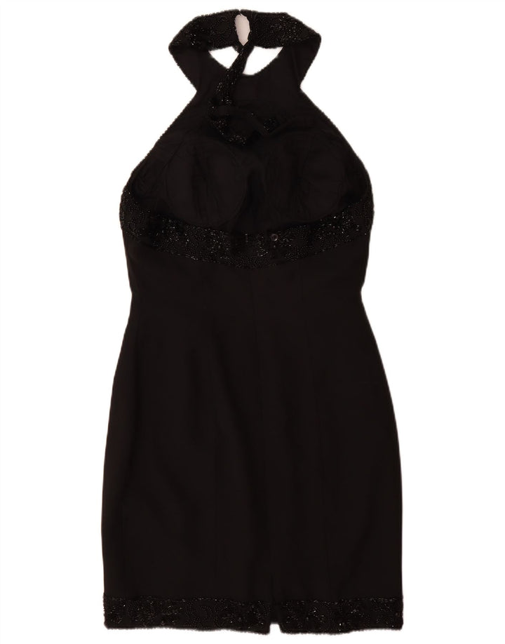 VINTAGE Vestido halter para mujer Reino Unido 12 Medio Negro