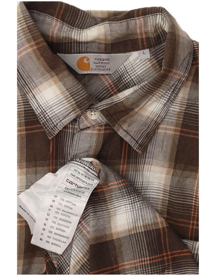 CARHARTT Camisa de manga corta para hombre de algodón a cuadros marrón grande