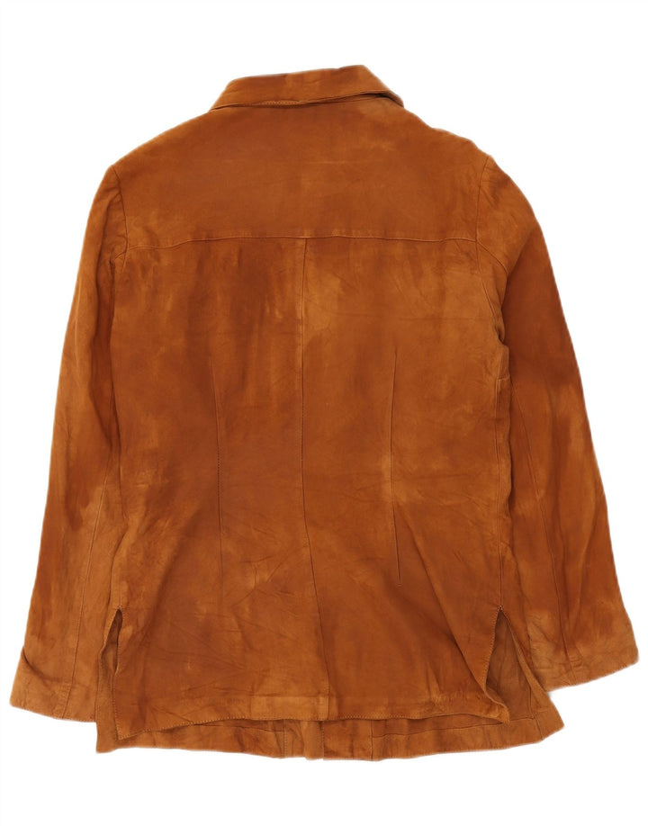 Vintage mujer ante chaqueta Reino Unido 12 cuero marrón medio clásico