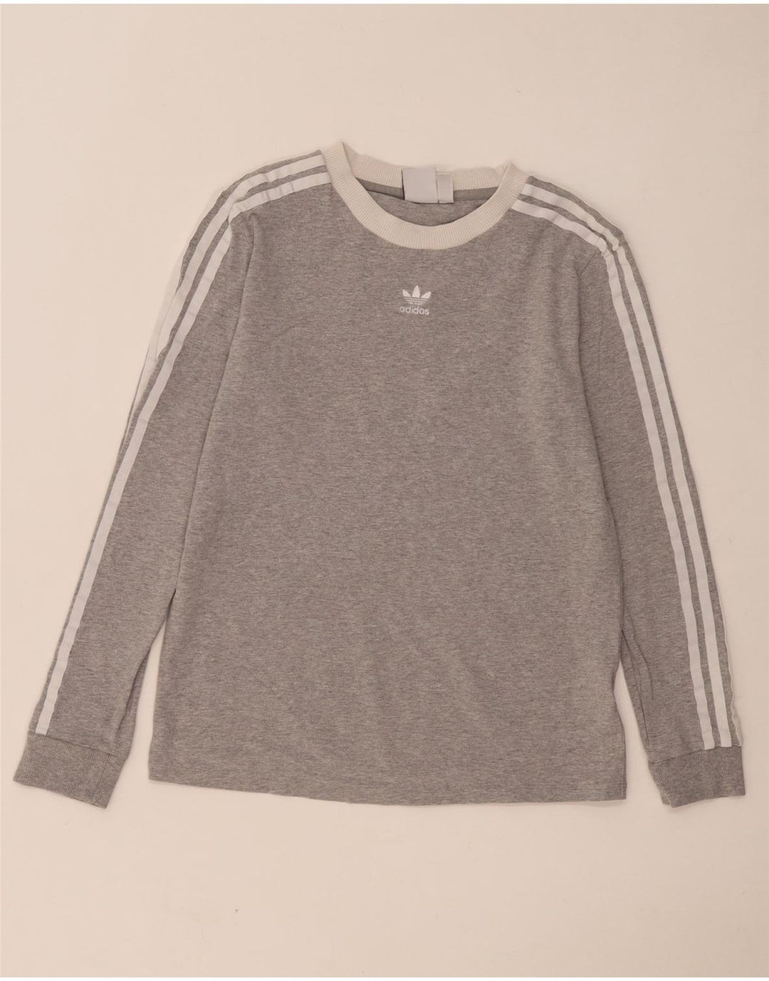 Adidas Mujer Top Manga Larga UK 12 Algodón Gris Medio