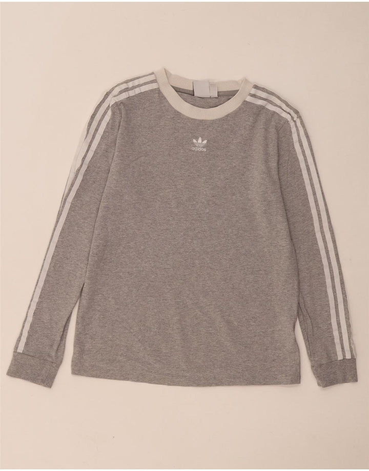 Adidas Mujer Top Manga Larga UK 12 Algodón Gris Medio