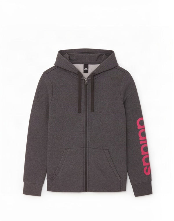 Adidas - Sudadera con capucha para mujer con cremallera gráfica, talla 8/10, algodón gris pequeño