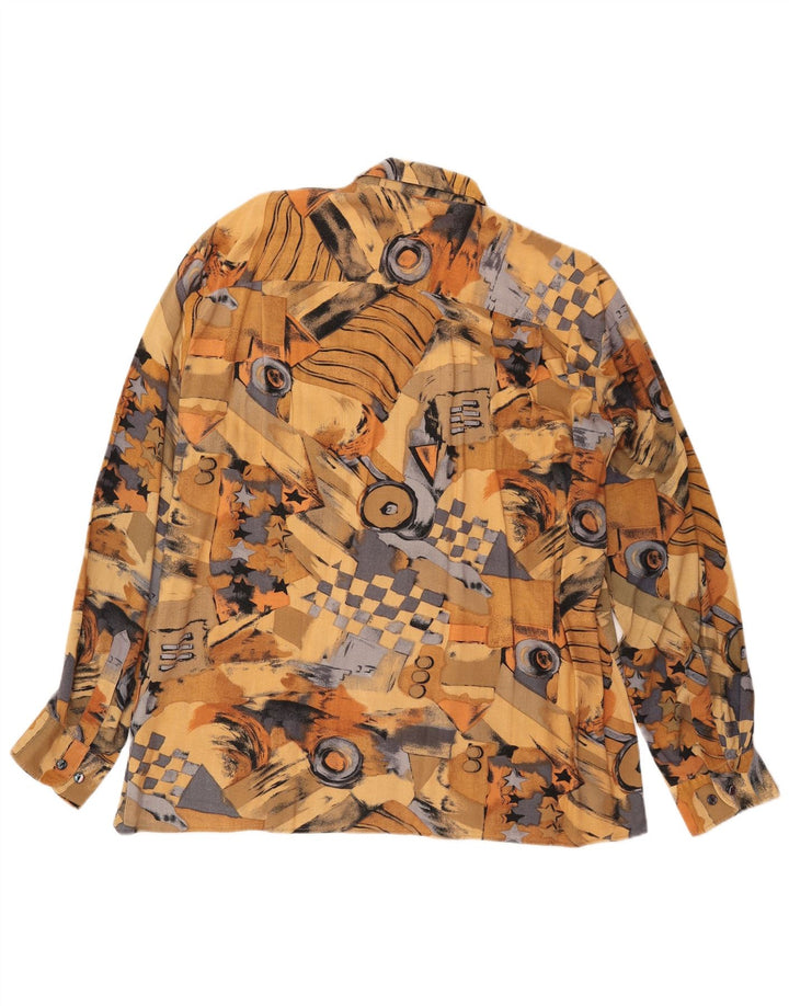 VINTAGE Hombres Patrón Abstracto Camisa Tamaño 41/42 Viscosa Marrón Grande