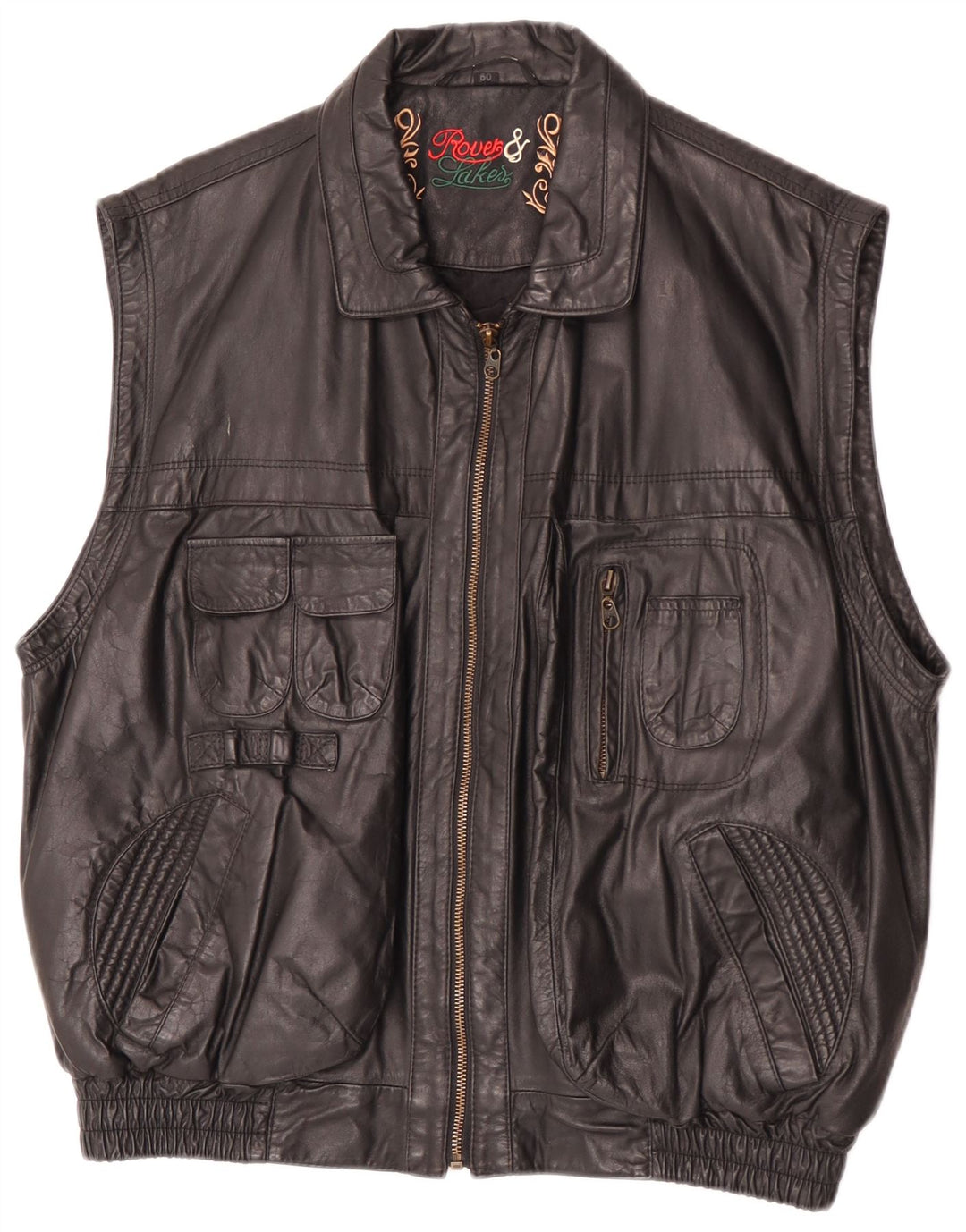 Rover & Lake Chaleco de cuero para hombre IT 50 Grande Negro