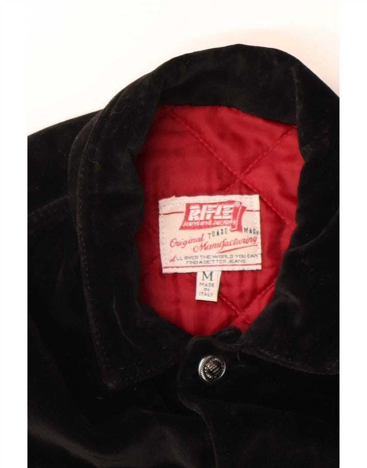 Rifle Chaqueta Bomber de Terciopelo Corta para Mujer Reino Unido 12 Mediano Algodón Negro