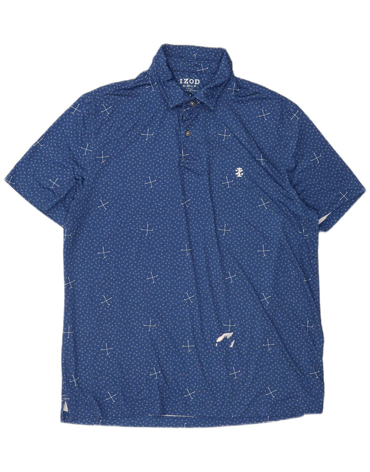 IZOD Polo para hombre de poliéster con lunares azules grandes