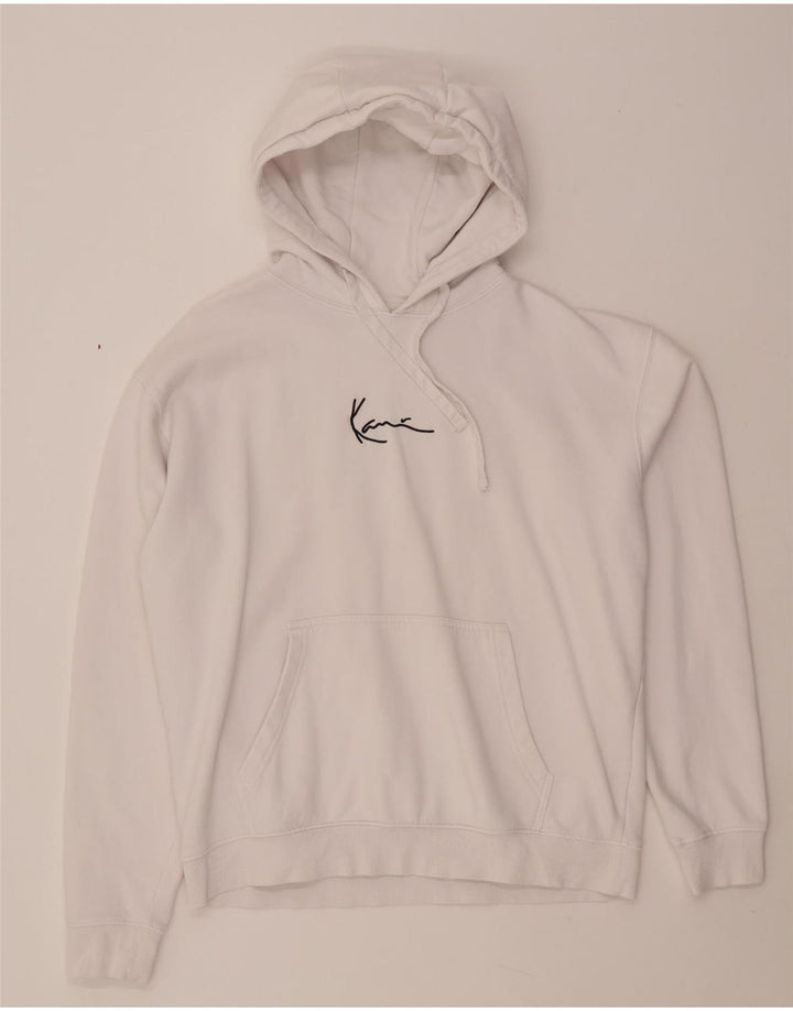 KARL KANI Jersey con capucha y estampado holgado para hombre, talla pequeña, algodón blanco