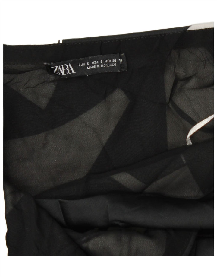 Zara Mujer Mini Vestido De Verano UK 8 Pequeño Negro Geométrico