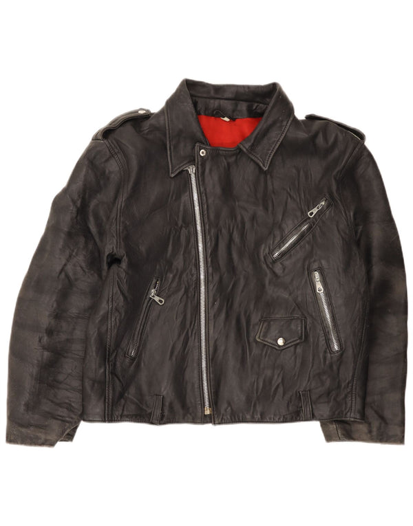 Vintage hombres cuero biker chaqueta IT 52 XL cuero azul