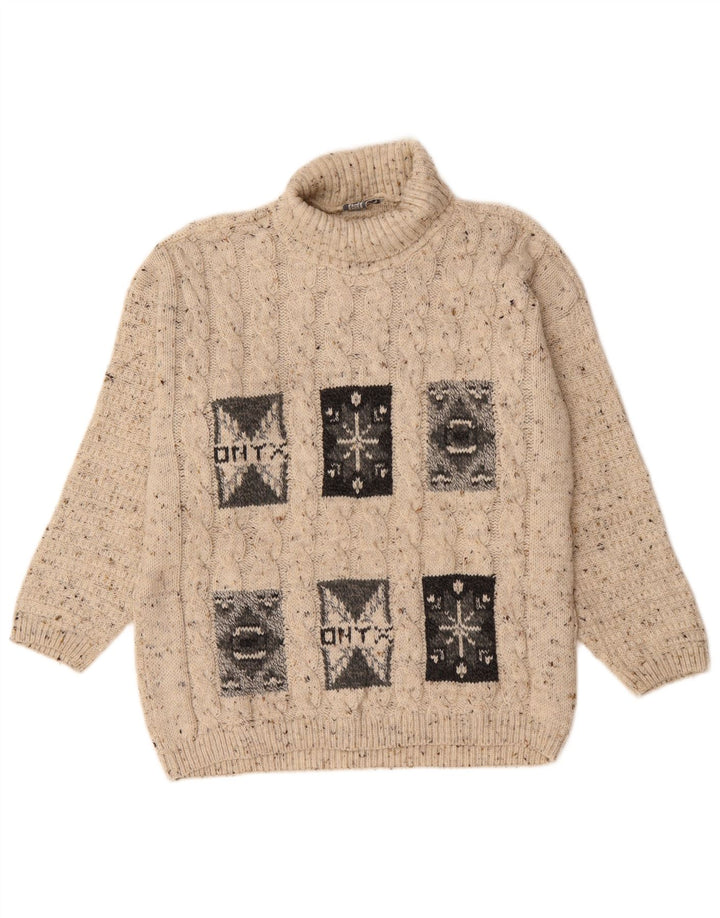 Onyx Jersey de cuello vuelto para mujer UK 18 XL Lana moteada beige