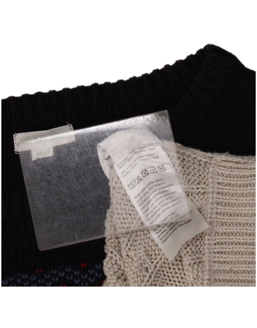 VINTAGE Mujer Crew Neck Jumper Suéter Reino Unido 14 Gris Medio Fair Isle Algodón