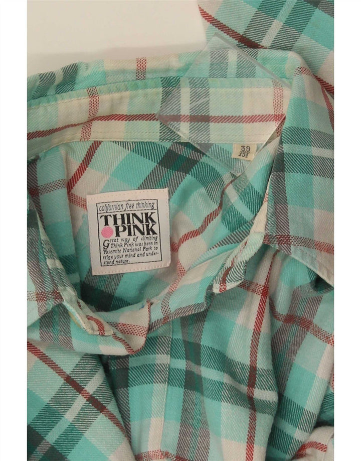 Think Pink Camisa de franela para hombre Talla 39 15 1/2 Cuadros turquesa mediano