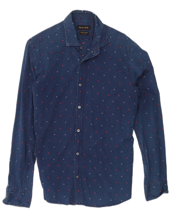 Massimo Dutti Camisa Vaquera Mediana Azul Marino Floral