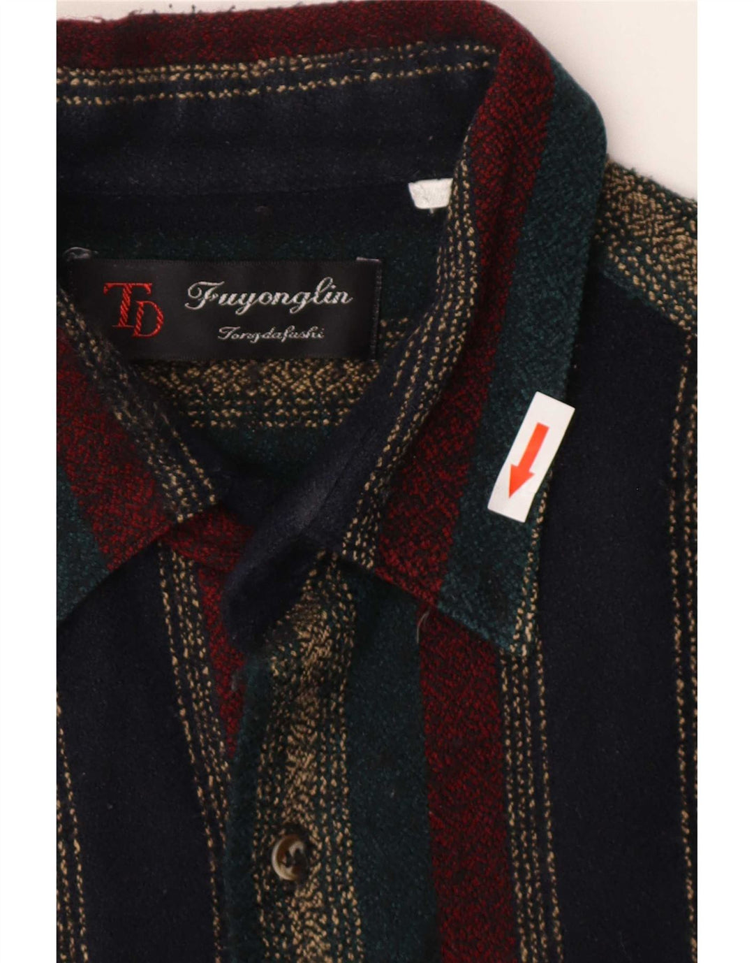 Camisa de franela vintage para hombre a rayas multicolores medianas
