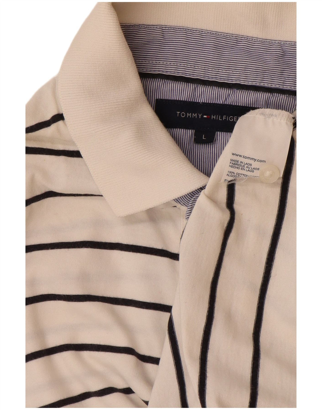 TOMMY HILFIGER Polo para hombre de algodón a rayas blanco roto grande