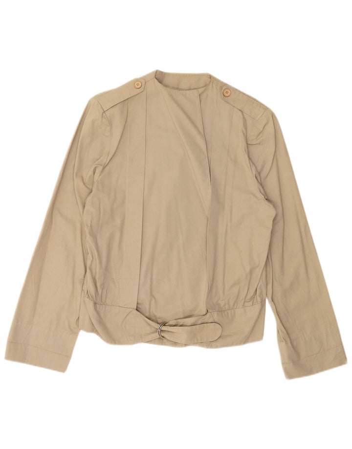 VINTAGE Womens Bomber Jacket UK 12 Medium Beige Cotton