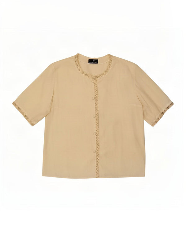 Donna Enrica Blusa de manga corta para mujer UK 46 Large Off White