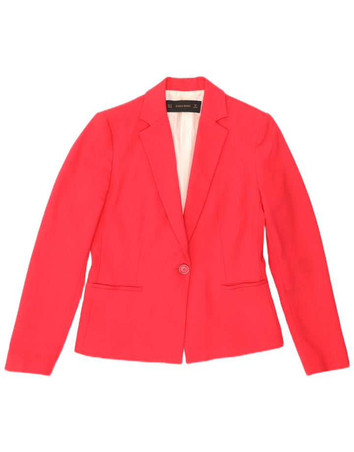 Zara Chaqueta Blazer De 1 Botón Para Mujer UK 44 Poliéster Rosa Mediano