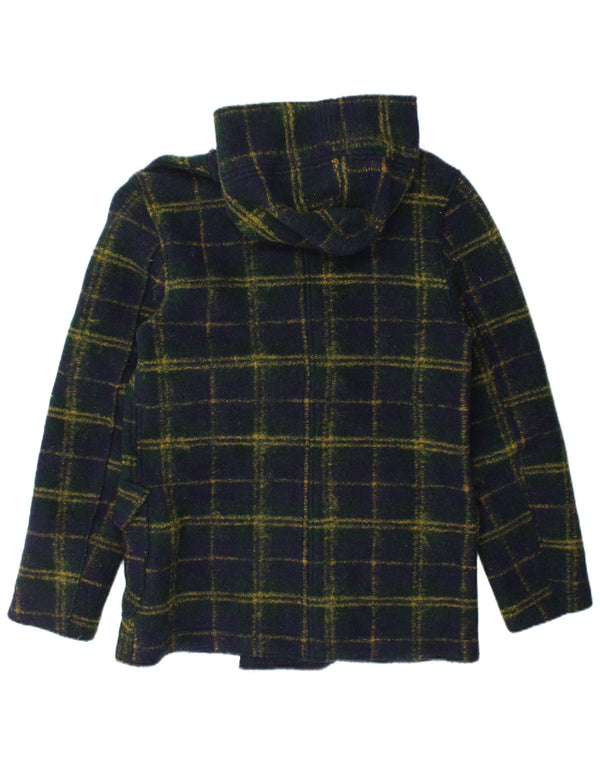 Vintage hombres punto con capucha abrigo de doble pecho Reino Unido 38 cheque azul marino medio