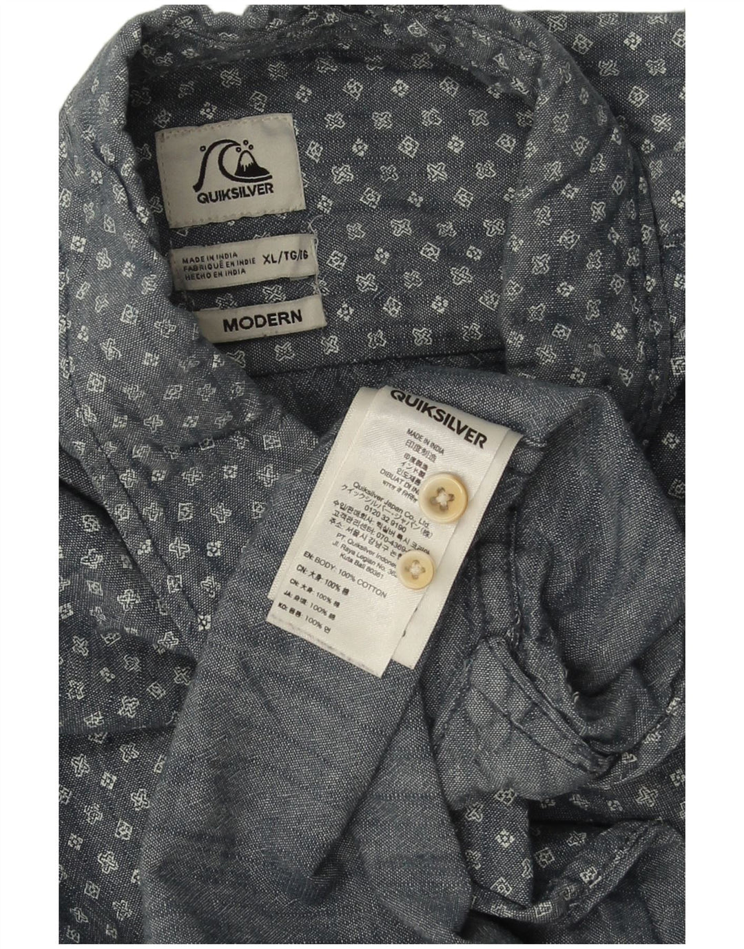 QUIKSILVER Camisa Moderna Hombre XL Algodón Moteado Azul Marino