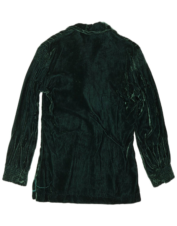 VINTAGE Mujer Terciopelo Jersey Camisa US 8 Verde Medio