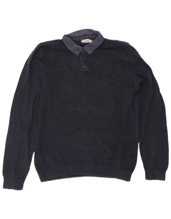 MARKS & SPENCER Suéter tipo jersey con cuello tipo polo para hombre Azul marino mediano