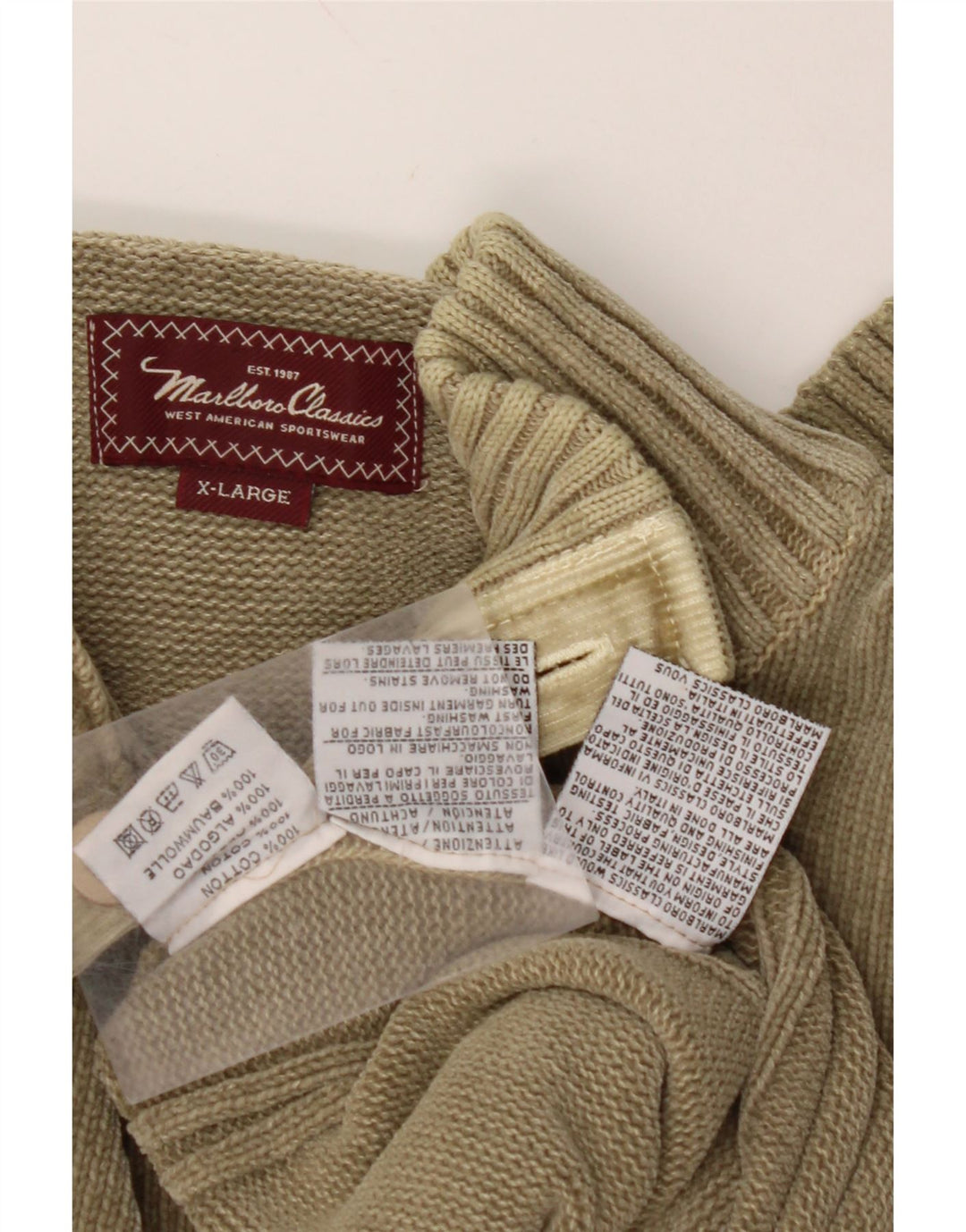 MARLBORO CLASSICS Jersey con cuello y botones para hombre XL Algodón caqui