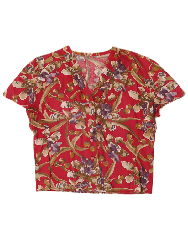 Vintage mujer camisa de manga corta blusa Reino Unido 20 2XL rojo floral algodón
