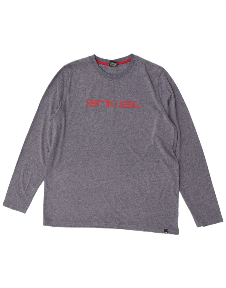 Animal Hombre Gráfico Top Manga Larga XL Algodón Azul