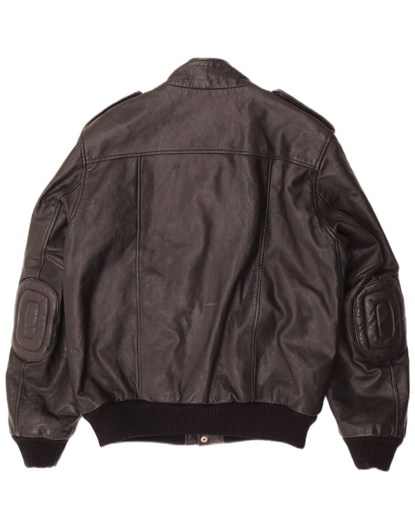 VINTAGE Chaqueta de cuero militar para hombre IT 54 2XL Cuero negro