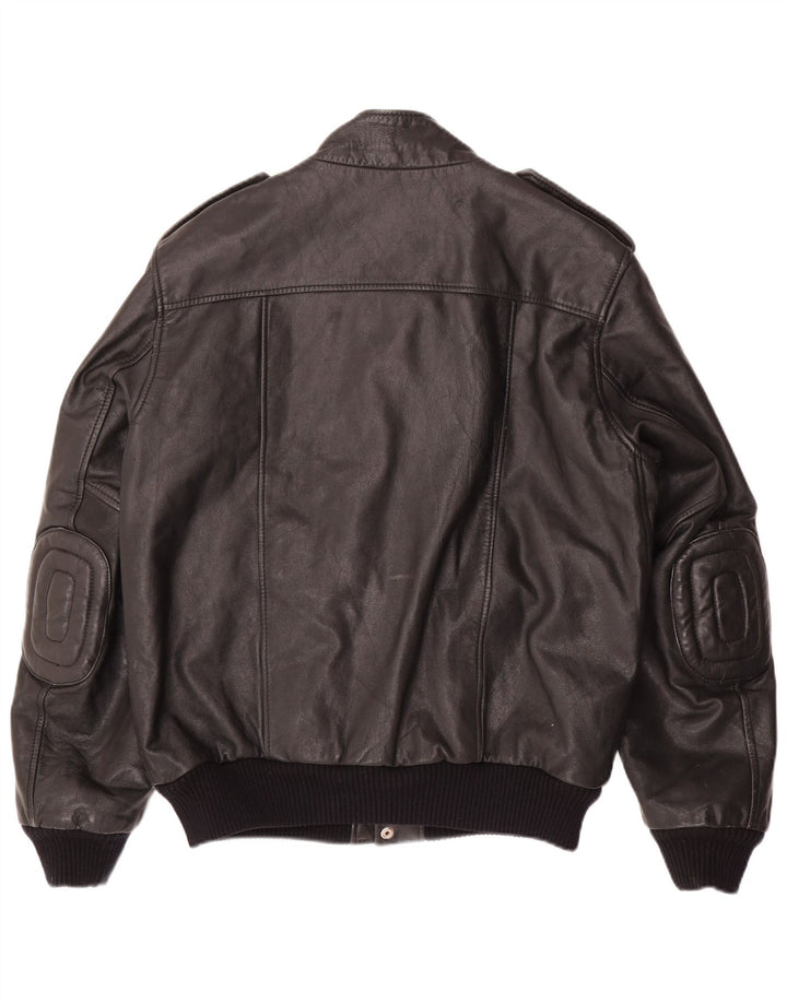 VINTAGE Chaqueta de cuero militar para hombre IT 54 2XL Cuero negro