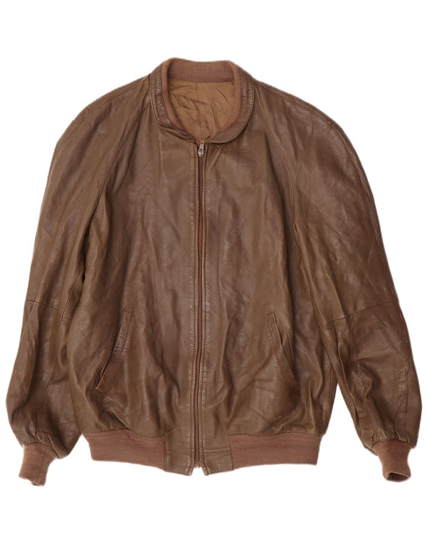 VINTAGE Chaqueta de cuero para hombre IT 54 2XL Marrón