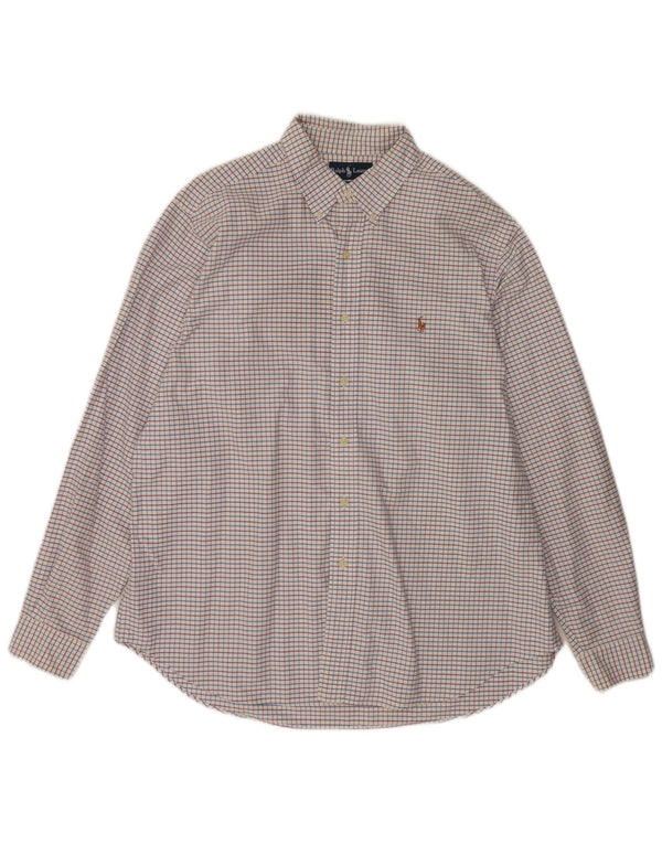 Ralph Lauren Camisa de corte clásico para hombre Talla 17 1/2 XL Algodón a cuadros blanco