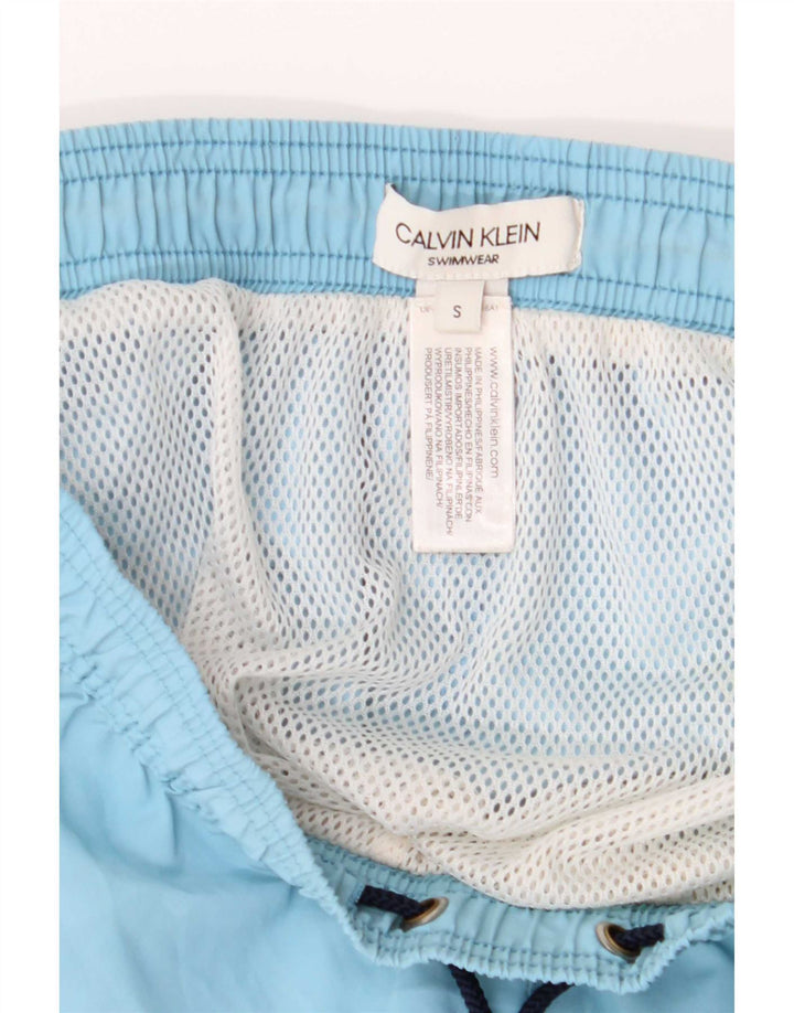Calvin Klein Mens Graphic Swimming Shorts Small Blue Colourblock Polyester