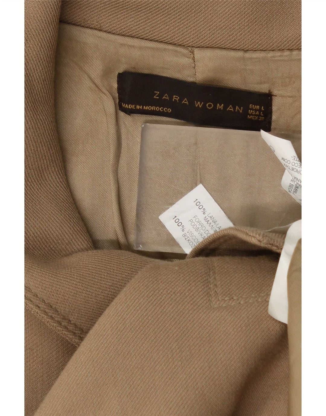 Zara Mujer Abrigo UK 44 Grande Lana Beige