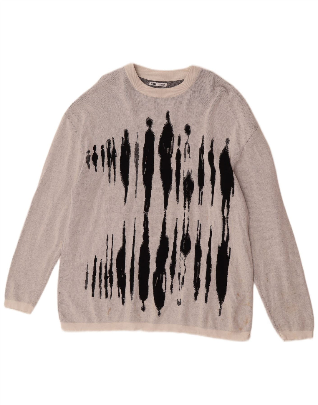 Zara Hombre Jersey Gráfico Con Cuello Barco Jersey De Algodón Gris Medio