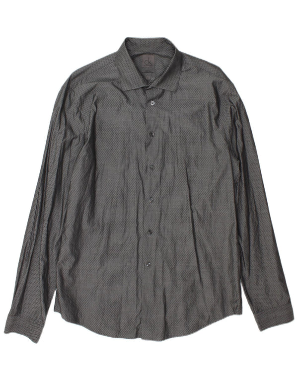 Calvin Klein Camisa Slim Fit para Hombre Talla 41/16 Grande Algodón Manchado Gris