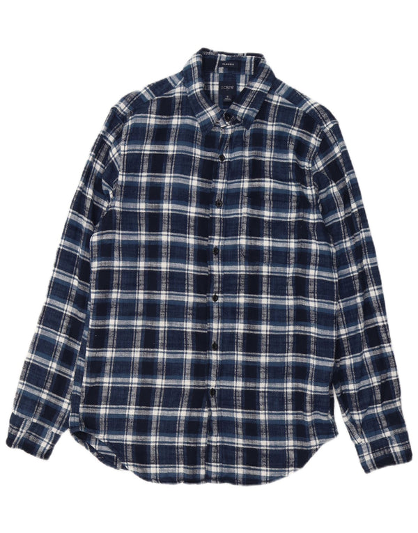 J. Crew Camisa de franela de ajuste clásico para hombre, talla pequeña, algodón a cuadros azul marino