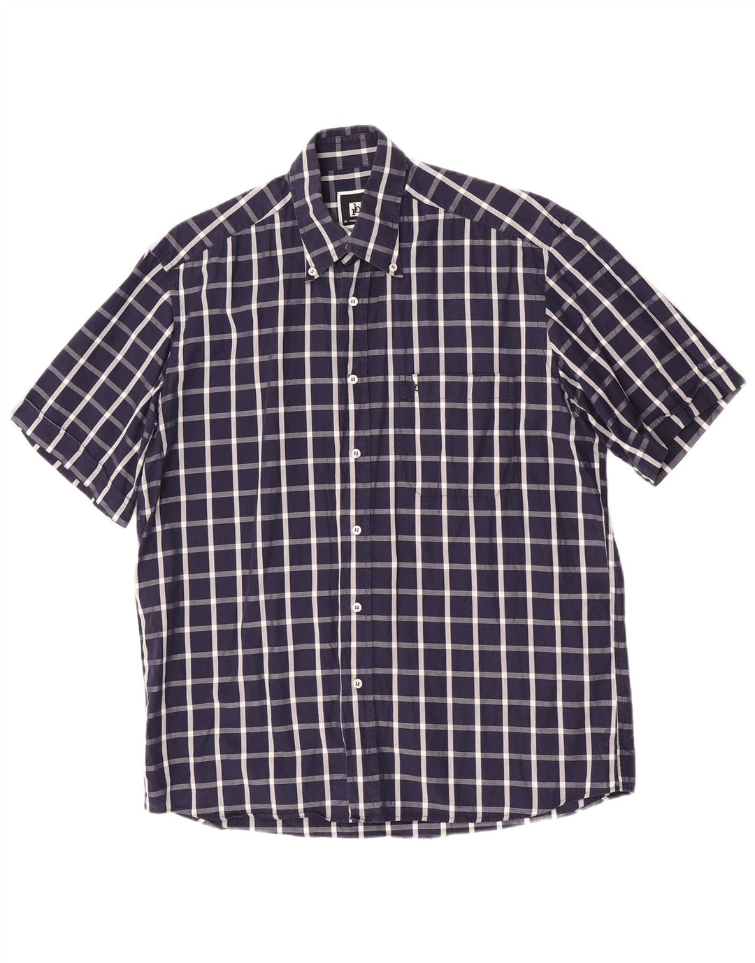 Roccobarocco Camisa de manga corta para hombre Talla 39 15 1/2 Mediana Azul marino Cuadros