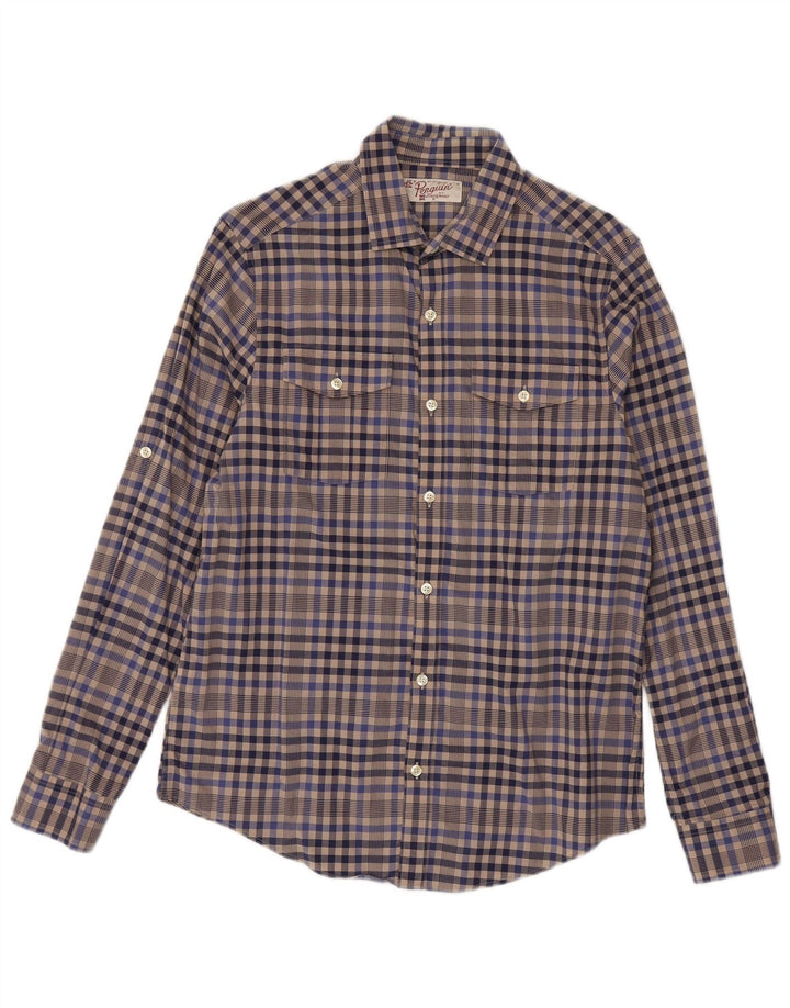 Camisa Penguin Hombre Algodón Vichy Gris Medio