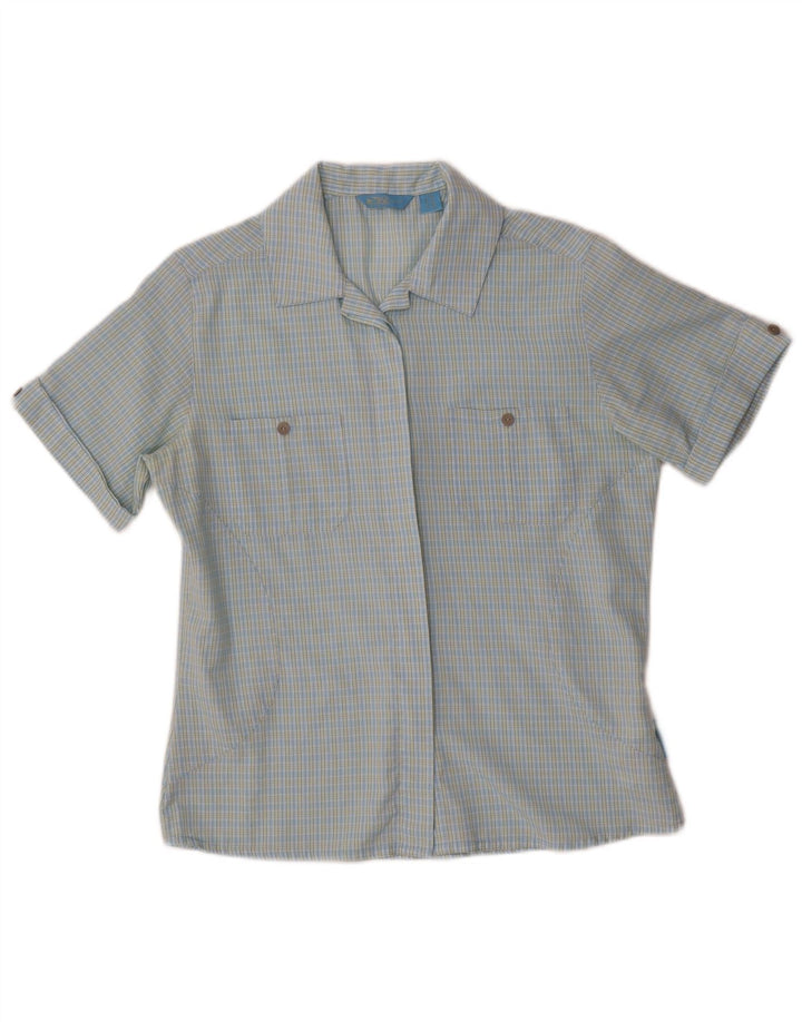 SALEWA Camisa de manga corta para mujer UK 40 Small Blue Check Poliéster